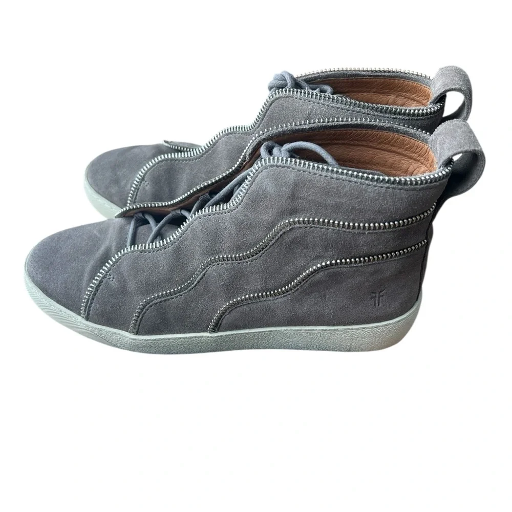 Frye Gray Suede High Top Sneakers Leather Side Zip‎ Casual Womens 7